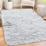 Gorilla Grip Fluffy Faux Fur Rug, Machine Washable Soft Furry Area Rugs, Rubber Backing, Plush Floor Carpets for Baby Nursery, Bedroom, Living Room Shag Carpet, Luxury Home Decor, 5x8, White