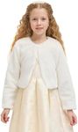 Lilax Girls Cozy Faux Fur Bolero Shrug Long Sleeve Crew Neck Dress Coat (9,Cream)