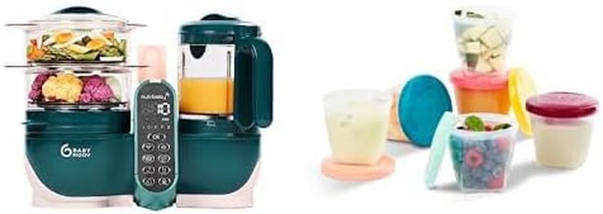 Babymoov Nutribaby(+) Opal Green + Set of 6 Babybols 250ml - 6 in 1 Multifunctional Baby Food Processor - Steamer - Blender - Ideal for batchcooking