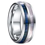 GALANI Men's Wedding Engagement Band Rings Silver Tungsten Carbide Ring Domed Promise Rings Friendship Rings with Wood and Mother of Pearl Inlay Size V 1/2