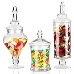 BELLE VOUS 3 Pack Clear Glass Apothecary Candy Storage Jar Set - Decorative Victorian Canister Jars with Lids for Wedding & Home - For Food, Sweet Buffet, Cookies, Kitchen Display & Party