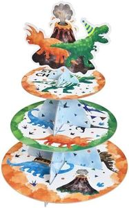 Watercolor Dinosaur Cupcake Stand - Dinosaur Birthday Party Decorations for Kids Boys 3-Tier Cardboard Cupcake Stand Holder Round Serving Tray Stand Dessert Tower Dino Theme Party Supplies