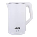 AGARO Elegant Electric Kettle, 1.8L, Double Layered Kettle, Stainless Steel Inner Body, Quick Boil, Water Boiler, Hot Water Kettle, For Making Black Tea & Black Coffee, Auto Shut Off, White