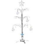 HOHIYA 47 Inch Ornament Display Tree Stand Metal Holder Hanger Hook Hanging Wire for Swarovski Christmas Ornaments 2024 Waterford Lenox Crystal Snowflake Glass Ball Decorations Gift Chrome Silver