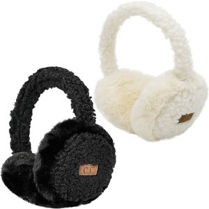 2 Pack - Womens Adjustable Earmuffs BUNDLE - Fuzzy - Black & Ivory