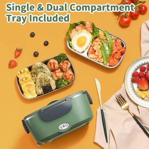 Electric Heated Lunch Box – Portable Food Warmer, Green/Grey
