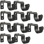 10 Pieces of Adjustable Curtain Rod Brackets, Eau Heavy Duty Black Curtain Rod Holders for Maximum 1 Inch Rod, Wall-Mounted Metal Single Rod Bracket