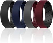 ROQ Silicone Rubber Wedding Ring for Men, Comfort Fit, Men's Wedding Band, Breathable Rubber Engagement Band, 8mm Wide 2mm Thick, Beveled Duo, 4 Pack, Black, Blue, Bordeaux, Grey, Size 15