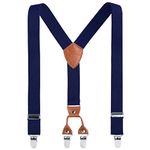 AWAYTR Boys Men,Women Y-back Suspender- 1 Inch Elastic Adjustable Boy Suspenders with 4 Sturdy Clips (Brown leather) (Navy blue,43 inches))