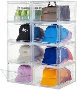 Attelite Upgrade Harder Solid Plastic Hat Organizer for Baseball Caps, 8 Pack Stackable Hat Storage Box, Hat Holder With Clear Magnetic Door, Hat Rack, Stylish Hat Display(XL-Clear)