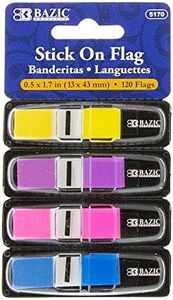 BAZIC Products Neon Page Marker Dispensers, Sticky Notes for Study Materials, Office Use, & Neon Colored Page Markers for Books and Documents, 0.5x1.7, 120 Flags/Pack, 288-Packs