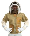 Massive Bee Store -- 3 Layer Beekeeping Ventilated Jacket Fully Protection Beekeepers Ultra Ventilated Bees Jacket with Fencing Veil (XL, Khaki)