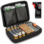 BLOSTM Battery Organiser Storage Case - 140 Battery Holder Fireproof Waterproof AAA, AA, 9V, C, D, Button Cell, Large Carrying Battery Storage Case With BT-168 Battery Tester (Batteries Not Included)