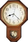 JUSTIME Traditional Schoolhouse Arabic Pendulum Wall Clock Chimes Hourly with Westminster Melody Made in Taiwan (PP0258-A-LW Light Wood Grain)