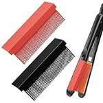 2Pcs Grip Comb for Flat Iron, Straightening Comb Flat Iron Comb Attachment Clip on Grip Comb Attachment for Flat Iron, Hair Straightener Comb Barber Hair Combs for Women, Barber Accessories(Black Red)