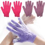 2 Pair Exfoliating Body Gloves Bath Scrub Wash Mitts Skin Massage Sponge Towel Deep Cleansing Dead Skin Brush Scrub Luxury Spa Heavy Loofah With Lanyard Scrubber (purple and res)