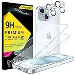 4youquality [4-in-1 Screen Protector for iPhone 15 with Camera Lens Protector, Tempered Glass Film, 2-Pack Each, [LifetimeSupport][Impact-Resistant][Anti-Scratch][Ultra-Transparent]