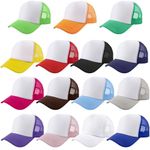 SGBETTER 15 Pack Kids DIY Trucker Hats Bulk Summer Mesh Baseball Cap Blank Sublimation Trucker Cap for Child Summer, Multi Color Set 1, 6 3/4