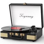 Trynnay Record Player 3 Speed Bluetooth Portable Suitcase Vinyl Player with Built-in Speakers Turntable Enhanced Audio Sound Waxed Leather Vintage Black