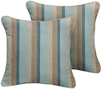 Mozaic AMPS112014 Indoor Outdoor Sunbrella Square Pillow with Corded Edges, Set of 2 16 x 16 Mist Blue/Grey Stripes & Silver Grey