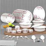 Castleite Piccolo 40 Pieces Melamine Dinner Set - Elegant, Break & Stain Resistant, Designer Crockery Dinnerware in Exclusive Edgy Square Shape for Your own Home Kitchen or Gifting (Rouge Blush)