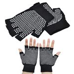 Non Slip Yoga Gloves Pilates Fingerless Exercise Grip Gloves with White Silicone Dots (1 Pair Gloves), UK 3/5 (Black, UK Footwear Size System, Adult, Women, Alpha, Medium, Medium)