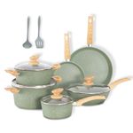 DishDelight Induction Nonstick Pots and Pans Set, 12 Piece Kitchen Cookware Sets, Nonstick Granite Frying Pan Set, Green