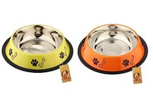 Foodie Puppies Stainless Steel Dog Bowl Combo - (Small, 450ml) Food and Water Feeding Gift Bowl | Suitable for Dogs, Cats and Small Pets I Paw Bone Print, Anti-Skid Rubber Base (Yellow + Orange)