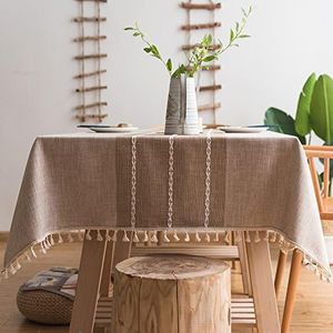 ColorBird Farmhouse Square Tablecloths 55x55, Cotton Linen Fitted Tablecloth Rustic Dining Table Cover, Burlap Table Linens for Kitchen Outdoor Picnic Tea Party