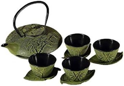 lachineuse - Service à Thé en Fonte Bambou - 1 Théière, 4 Tasses en Fonte & Filtre Infuseur - Capacité 0,8L - Décoration Japonaise Asiatique - Idée Cadeau Vaisselle Japonaise - Coloris Vert