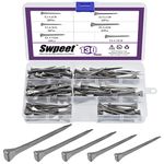 Swpeet 130Pcs 5 Sizes E2 E3 E4 E5 E6 Steel Horseshoe Nails Assortment Kit, 1.6" 1.7" 1.8" 2" 2.1" Horse Hoof Nails Horseshoe Tools Fix Horse Nail Palm for Horse Race Horse Horse Training