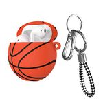 Tiflook for Airpod Case, Cool Design Sports Cute Funny Basketball Round Hard PC Plastic Airpods Case Cover with Keychain Key Ring Lanyard Compatible with Airpods 2 & 1, Brown