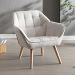 Wahson Linen Accent Chair Modern Upholstered Tub Chair with Solid Wood Legs, Occasional Comfortable Padded Lounge Armchair for Living Room/Bedroom, Beige