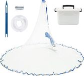 Handmade American Cast Net, BalanZze Casting Fishing Net for Bait Trap Fish, Throw Nets with Zinc Sinker Weights for Freshwater & Salt Water (3/4/5/6/8/9/10 Ft, 1/2 Inch Mesh Size) (10ft Radius)