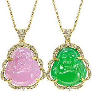 MTLEE 2 Pieces Smiling Buddha Pendant Necklace for Women Men, Jade Smiling Buddha Chain Bling Necklace Dainty Amulet Jewelry for Women Men 20inches, crystal and alloy, Alexandrite