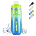 ROCKBROS Insulated Bike Water Bottle 21oz BPA-Free Squeeze-Style Sports Water Bottle with Lightweight Leak-Proof Design for Cycling, Camping,Gym, Hiking Green Gradient