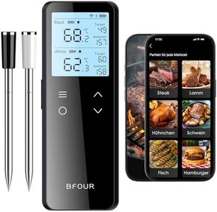 BFOUR BF-80 Fleischthermometer kabellos, WLAN & Bluetooth Grillthermometer, 2 Sonden, WLAN unbegrenzte Reichweite, IP67 wasserdicht, APP-Steuerung, Bratenthermometer für BBQ, Backofen, Grill