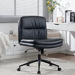 Wide Office Chair Armless Desk Chair Task Vanity Chair Swivel Home Office Desk Chair 120°Rocking Mid Back Ergonomic Computer Chair for Make Up (Normal Base, Black)