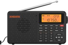 XHDATA D109 Portable Radio AM/FM/SW/LW Shortwave Radio Receiver Battery Operated Radio with Good Reception, Great Sound Wireless BT Mp3 Speaker, Alarm Clock Sleep Function