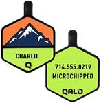 QALO Customized Pet ID Tag, Durable Personalized Dog & Cat Name Tag, Custom Engraved Silicone ID Dog Tags and Cat Tags, Jingle-Free & Lightweight, Neon Mountain