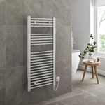 DuraTherm® 1100 x 500mm Staight Electric Heated Towel Rail Radiator Bathroom Warmer Wall Mounted Ladder Rad, Manual 250W Polished Chrome