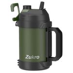 Zukro 1 Gallon Water Bottle Insulated, Leak Proof One Gallon Jug With Handle, No Sweat 128 oz Wide Mouth Stainless Steel Sport Jug With Straw Lid and Spout, Keep Cold 36 Hours, BPA Free, Green