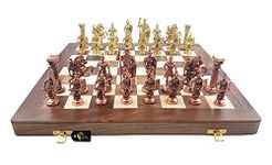 STATUESOLUTION Chess Set With Brass Sculpted Pieces In Ancient Roman Style With 16" Wooden Folding Board, Pack Of 1, Multi For 4 Years And Up, Big Kid