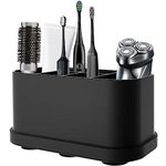 Lweiiws Toothbrush Holder, Bathroom Countertop Organizer, Black Electric Toothbrush Holders with Sucker, 5 Slots Multifunctional Bathroom Organizers for Kids Family Storage, Black