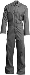 Lapco FR CVEFR7GY-LAR RG Flame Resistant Economy Coveralls, 100% Cotton Twill with Moisture Management, HRC 2, NFPA 70E, 7 oz, Large Regular, Gray