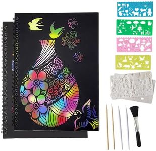 Rainbow Scratch Art Notebooks for Kids 3-10 Years Old, Scratch Off Magic Paper Book with 4 Stencils 4 Styluses for Drawing Doodling Painting, Arts and Crafts Kits Party Birthday Gift (2 Large)