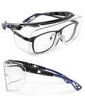 LANON Safety Glasses Over Glasses,ANSI Z87.1 Lenses with Anti-Fog & Scratch,Side Protection, High Transmission, Adjustable Protective Eyewear Goggles