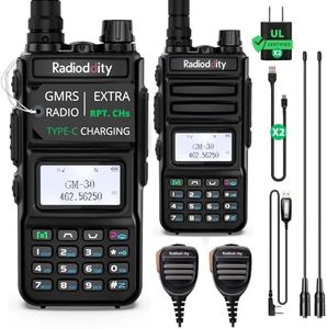 Radioddity GM-30 GMRS Radio Handheld 5W Long Range, GMRS Repeater Capable, 11 NOAA Channels, Display SYNC. Ideal for Off-Road Overlanding. Includes Programming Cable, 15.5” High Gain Antenna, 2 Pack