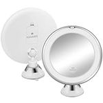 Navaris LED Magnifying Mirror with Lights - Powerful 15x Magnification for Makeup - Illuminated and Magnified Make Up Mirror - with Light and Secure Suction Cup for Easy Attachment