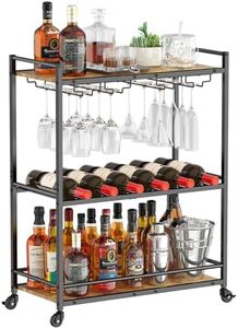 Lifewit Bar Cart, 3 Tier Serving Home Bar with Lockable Wheels, Wine Rack and Glass Holders, Rolling Drink Mobile Liquor Cart for Kitchen Dining Livingroom, 24.9" x 11.8" x 32.1", Rustic Brown